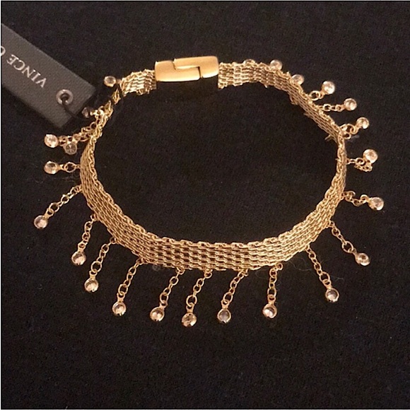 Vince Camuto Gold Crystal Fringe Mesh Bracelet with Magnetic Closure - Picture 3 of 7